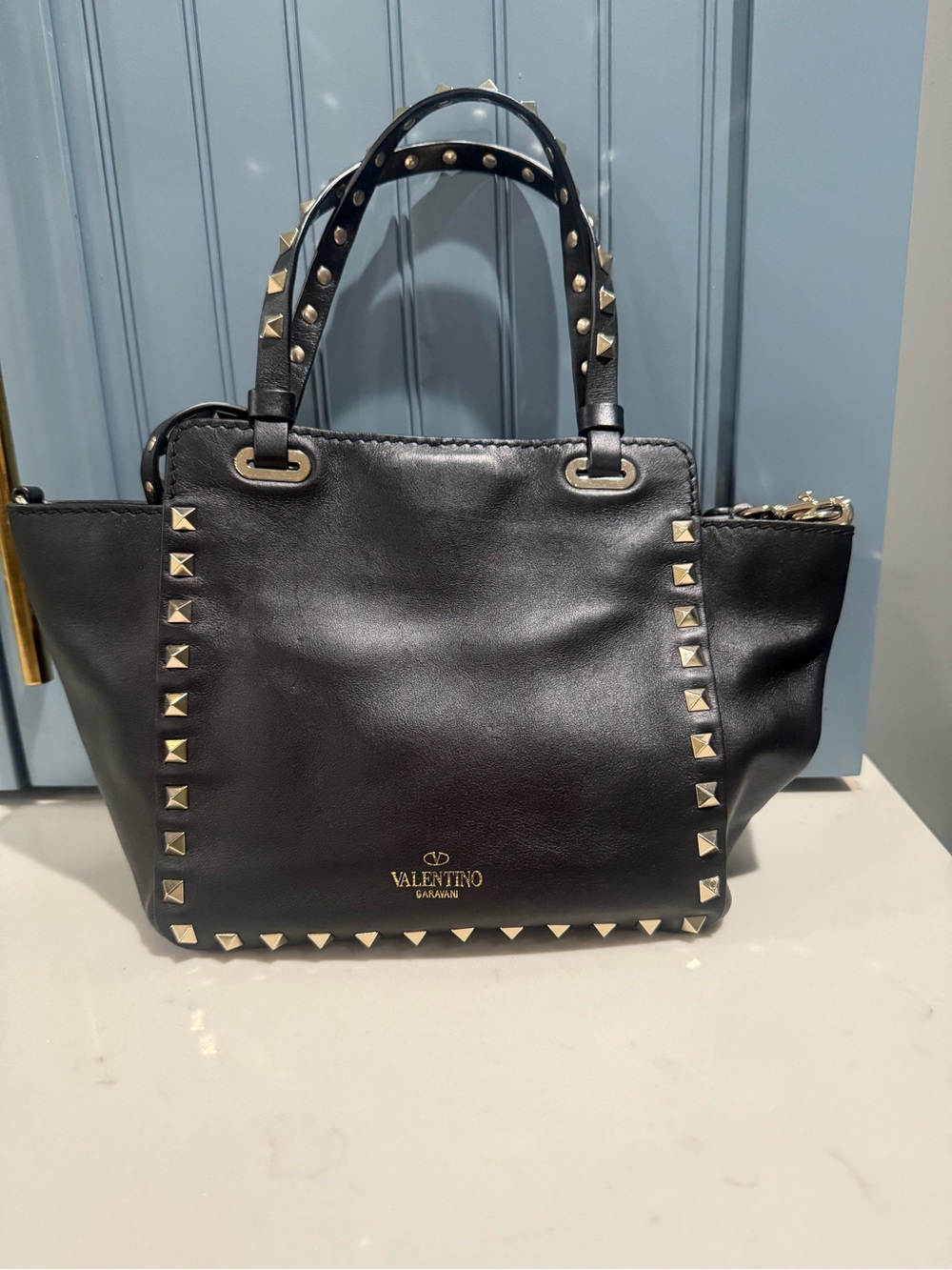 Valentino Garavani Black Leather Stud-Trim Tote